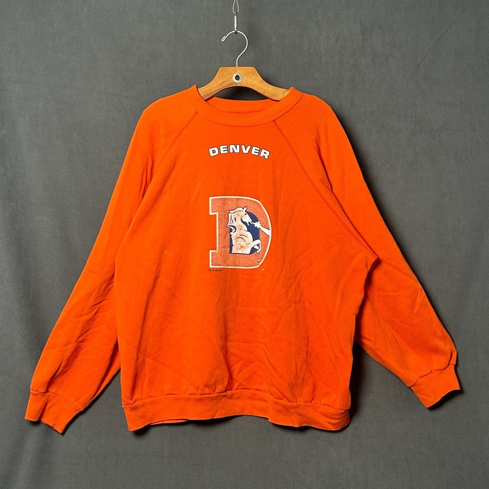 Vintage‎ 80s Denver Broncos Crewneck Sweatshirt Artex Made In USA Orange Size 4X